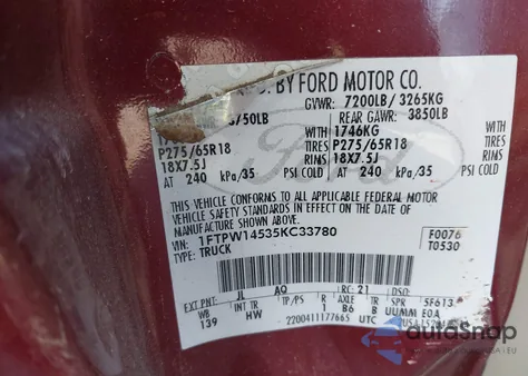 2005 Ford F-150 Fx4/Lariat/Xlt z USA, uszkodzony, nr VIN 1FTPW14535KC33780